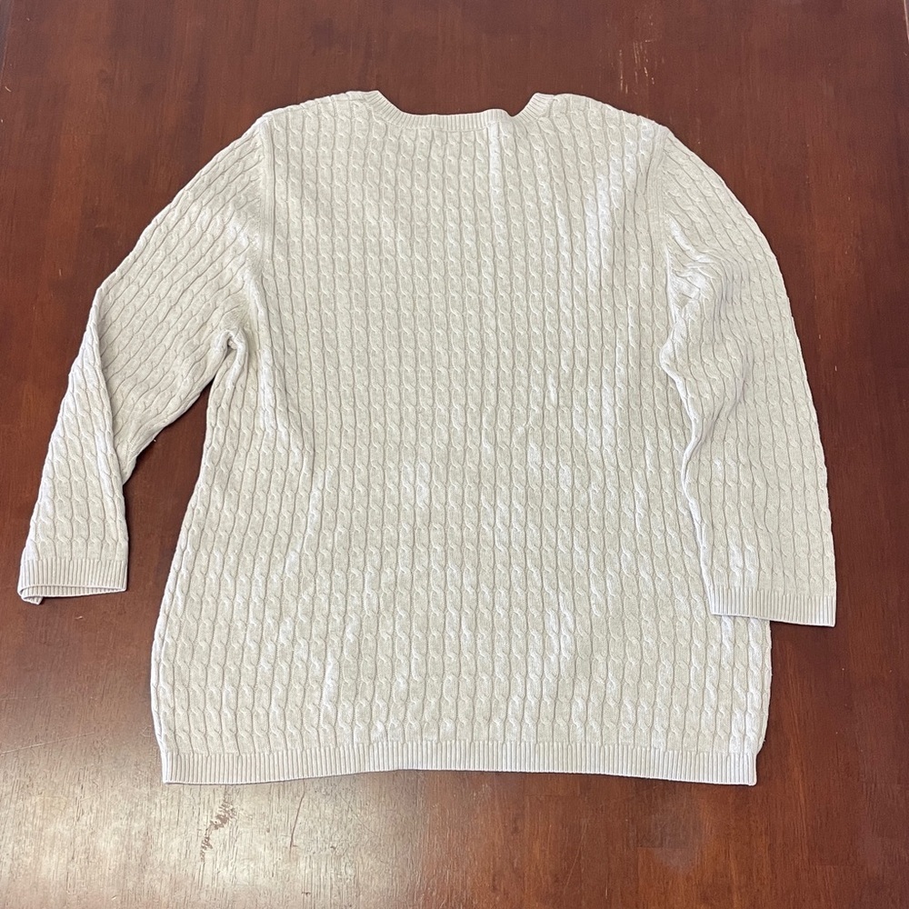 Lands' End Cable Knit Sweater Off White Beige Large 14-16 womens fisherman - Picture 3 of 4